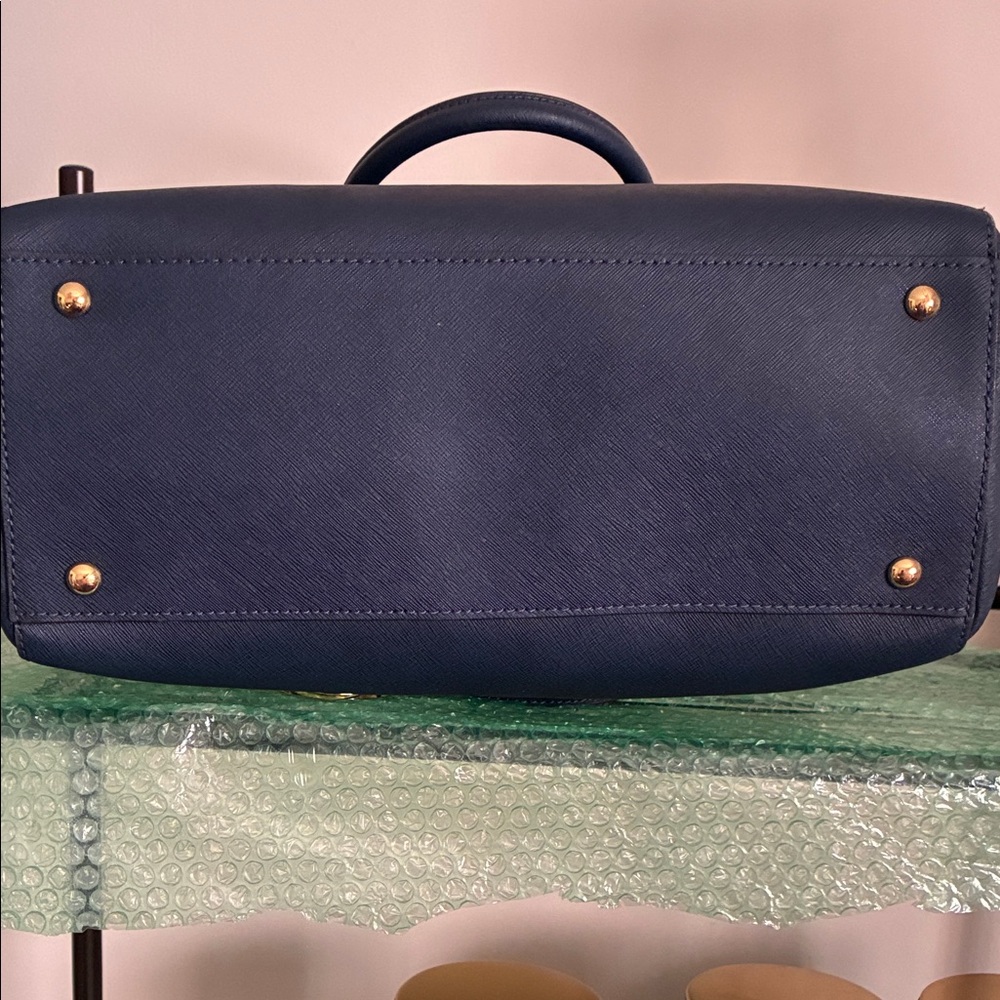 Michael Kors Dark Blue Satchel with Gold Details - Picture 3 of 5